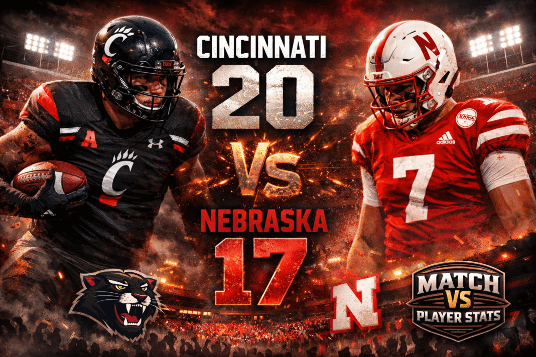 Cincinnati Bearcats Football vs Nebraska Cornhuskers Football Match Player Stats