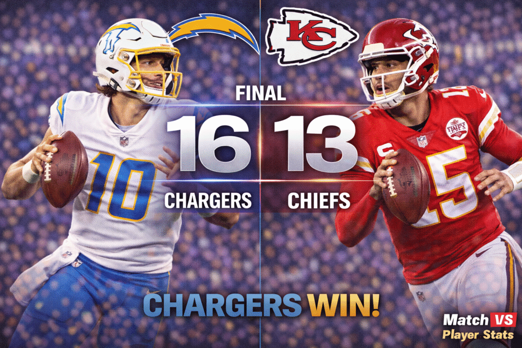Los Angeles Chargers vs Kansas City Chiefs Match Player Stats (Dec 14, 2025)